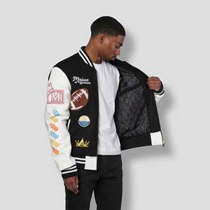 American Football Embroider Letter Varsity Letterman <b>Zip</b>-<b>Up</b> <b>Jacket</b> Stand Collar Street Style Outerwear Varsity <b>Jacket</b> for Men's - Product Image 3