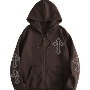 Sweat à capuche épais décontracté surdimensionné en coton avec fermeture éclair pour hommes, avec logo personnalisé, service OEM - Product Image 1