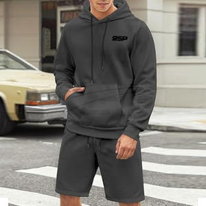 Conjunto de Sudadera con Capucha y Pantalones Cortos de Algodón 100% para Hombre, Diseño Personalizado, Informal de Invierno, Color Sólido, Cómodo - Product Image 2