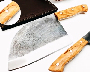 Couteau de boucher forgé de qualité supérieure en acier à haute teneur en carbone, 6-7,9 pouces, hachoir serbe de camping, ambidextre, compatible lave-vaisselle, olive - Product Image 1