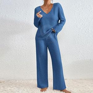 Top y pantalones de salón de fibra de bambú ligeros cálidos y cómodos para mujer Vestido de salón de punto informal con bolsillos - Product Image 2