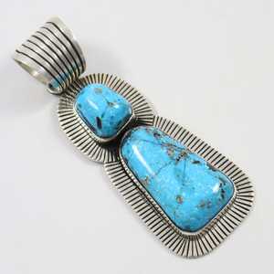 Colgante de plata esterlina con un borde superpuesto y conjunto con colgante de plata 925 Natural Old Kingman Turquoise de Arizona - Product Image 1