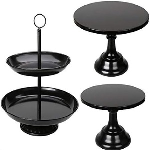 Venta al por mayor de tres paquetes de soportes de metal negro para pasteles, soporte para postres para bodas y eventos - Product Image 1