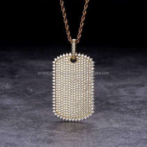 Bijoux Hip Hop VVS Lab Grown Diamond Edge Rectangle Gravé 925 Sterling Silver Personnalisé Chien Pendentif Collier pour Hommes - Product Image 1