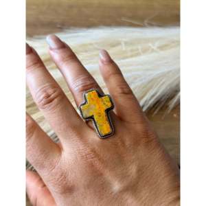Southwest Handmade <b>Black</b> Agate Sterling Silver Adjustable Cross <b>Ring</b> - Product Image 3