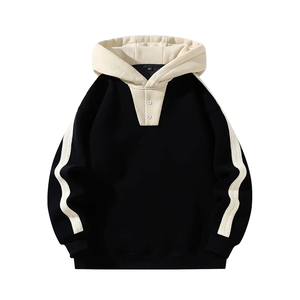 Jersey de moda unisex, Sudadera con capucha de punto de contraste, detalle de botón, manga, ribete de encaje, Moda para hombres y mujeres, servicio OEM - Product Image 1