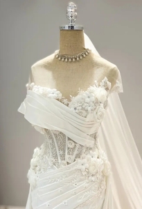 ชุดแต่งงานคุณภาพสูงจากเวียดนาม ขายส่ง ชุดทรงเมอร์เมด ผ้าลูกไม้ ผ้าซาติน ประดับด้วยลูกปัด ทำด้วยมือ TNBPno61 - Product Image 4