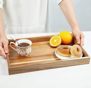 Bandeja para servir de madera de acacia personalizada con asas, bandeja para servir comida rectangular de 16 pulgadas de Crescent Crafts - Product Image 1
