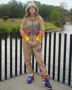 Pantalones de chándal acampanados con diamantes de imitación para hombre de punto de gofres de peso pesado y conjuntos de Sudadera con capucha personalizados 2 piezas Streetwear chándal Jogger Sweatsuit - Product Image 4