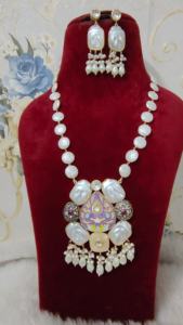 สร้อยคอภาพวาดมือยาวของ kundan jaypuri เครื่องประดับอินเดียชุดเครื่องประดับ kundan จริงยอดเยี่ยมในราคาต่ำสุด - Product Image 2