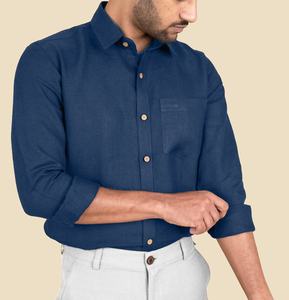 Camisa de Lino Azul Rey para Hombre, Estilo Casual de Verano 2024, Manga Larga, Cuello Clásico, Tinte Liso, Antiencogimiento, Secado Rápido, Ecológica - Product Image 2