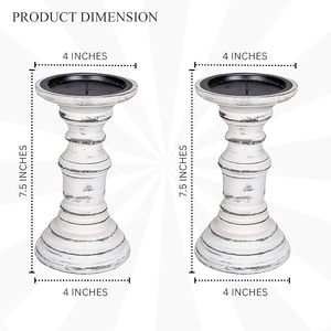 Set of 2 <b>White</b> Antique Wooden <b>Pillar</b> <b>Candle</b> Stands 7.5\" Turned Columns Rustic Aromatherapy Votive <b>Candle</b> Holders for Weddings - Product Image 3