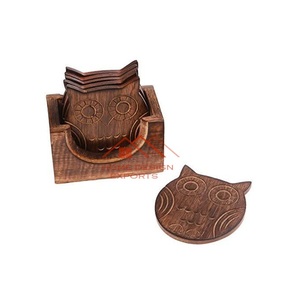 Juego de 4 de madera con posavasos de diseño superior Decoración de comedor de hotel de madera de mango pulido oscuro - Product Image 6