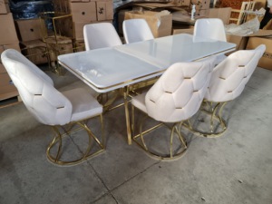 Ensemble de salle à manger moderne convertible de luxe en 6 pièces, meubles élégants en bois et métal pour la maison, l'hôtel, le restaurant, les villas, les espaces de vie - Product Image 4
