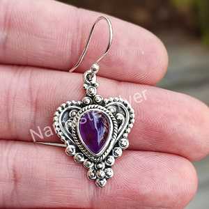 Handmade 925 Sterling <b>Silver</b> <b>Dangle</b> Drop <b>Earrings</b> Gold Plated with Heart Flower Shape for Wedding Featuring Pearls Diamonds - Product Image 3