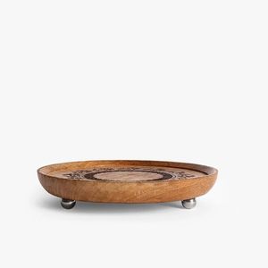 Classic Decorative Circular <b>Wood</b> Platter with Intricate Engraved <b>Border</b> Polished Natural Finish Showcase Artisan Craftsmanship - Product Image 3