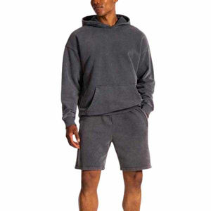 Conjunto Deportivo de 2 Piezas para Hombre, Otoño, Ecológico, con Sudadera con Capucha de Manga Corta y Pantalones Cortos, Ropa Deportiva Informal - Product Image 1