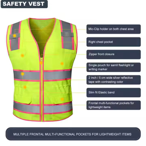 Chaleco de Seguridad Reflectante Personalizado al por Mayor |   Chaleco de Alta Visibilidad para Trabajadores de Tráfico con Cremallera y Múltiples Bolsillos |   Ropa de Trabajo sin Mangas - Product Image 3