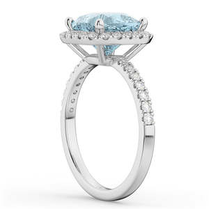 Bague de fiançailles en or blanc 14 carats avec halo de diamants aquamarine taille coussin 3,11 carats, style hip-hop, certifiée IGI, plaquée rhodium platine - Product Image 2
