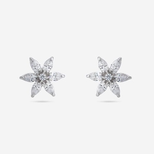92.5 <b>Silver</b> <b>Stud</b> <b>Earrings</b> with Marquise Cut Diamond Floral and Number Pattern for Wedding Party or Engagement 188451 Model - Product Image 1