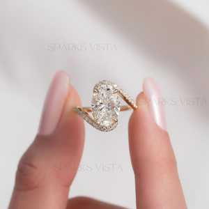 แหวนหมั้นเพชรโมอิสซาไนต์ทรงรี 925 เงินสเตอร์ลิง ออกแบบเองตามสั่ง ขายส่ง วงแหวนบิดเกลียว สำหรับทั้งชายและหญิง พร้อมใบรับรอง GIA - Product Image 5