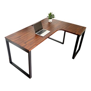 Escritorio en Forma de L de Madera de Acacia con Patas de Hierro CD68017, Elegante Escritorio para Computadora - Product Image 1