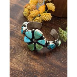 Tillie John Fashion <b>Cuff</b> <b>Bracelet</b> Mixed Turquoise & Sterling <b>Silver</b> Cluster Design - Product Image 4