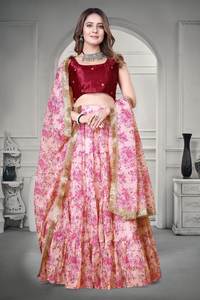 Conjunto de Lehenga Choli con Estampado Floral de Secado Rápido para Mujer, con Dupatta, Blusa Marrón, Ropa Festiva para Invierno y Verano - Product Image 3