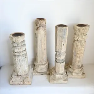 เชิงเทียนทรงกระบอกไม้สีน้ำตาลวินเทจ ไม่ทนความร้อน ผลิตในอินเดีย ของตกแต่งบ้านสำหรับคริสต์มาส งานแต่งงาน - Product Image 1