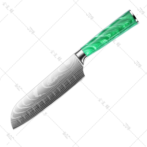 Cuchillo Santoku de 7 Pulgadas, Cuchillo de Cocina de Acero de Damasco con 67 Capas de Acero de Damasco, Patrón Láser, Acero Inoxidable 4Cr13 - Product Image 1