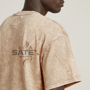 เสื้อยืดผู้ชายทรงโอเวอร์ไซส์ผ้าฝ้าย 100% ล้างสีแบบวินเทจ ตัดเย็บแบบสั้นพิเศษ คอทรงโอคลาสสิก ดีไซน์ซีดจางแบบโดนแดด - Product Image 2