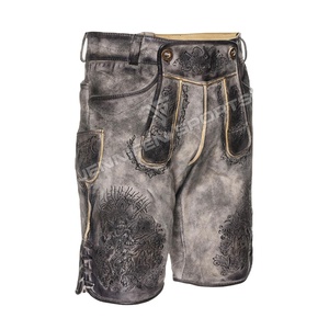 Mode populaire hommes Lederhosen court véritable peau de vache daim cuir avant broderie côtés et poches arrière avec boucles de ceinture - Product Image 1