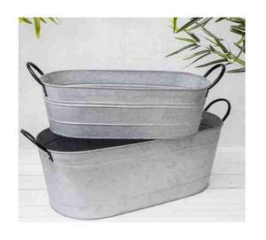 Macetas de flores de Metal galvanizado clásico, forma ovalada para granja, jardín al aire libre, jardineras decorativas con mango de cuerda - Product Image 2