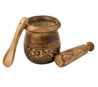 Mortier en bambou avec pilon et couvercle, moulin manuel pour épices et noix, broyeur d'herbes, écologique, artisanat Tayyab