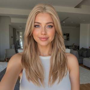 Kiki C- Perruque synthétique sans colle pour femme, Lace Front 134, mi-longue, coupe dégradée, lisse, blond pâle, avec frange courte, NOUVEAU ! - Product Image 1