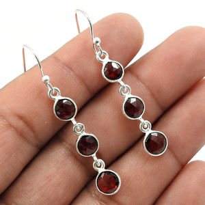 Janvier pierre de naissance bijoux 925 argent Sterling naturel rouge grenat pierre gemme Style classique boucles d'oreilles pour femme filles bijoux - Product Image 2