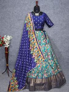 Présentation de notre tradition et de luxe Kalamkari Kathak Design Dola Silk Lehenga Choli pour un look exquis - Product Image 6