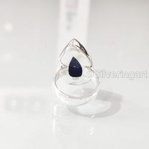 Anillo de Mujer con Piedra Preciosa Natural de Lapislázuli, Piedra de Nacimiento Genuina, Anillo Grande Estilo Boho Antiguo, Joyería Hecha a Mano, Anillo de Plata de Ley 925 - Product Image 6
