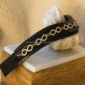 Correa de cuero negro para cejas de caballo, productos de caballos, en todos los tamaños personalizados, canal vacío, cristales dorados incrustados, banda para cejas - Product Image 4