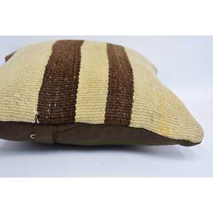 Oreiller en laine patchwork Kilim beige à rayures subtiles 12x12 pouces en soie imprimé floral vintage tissé coussin décoratif literie portable - Product Image 5