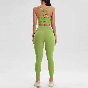 Women Gym Wear Fitness Workout High Waist Leggings Yoga Sports <b>Bra</b> Set Wholesale Custom logo Women Workout Yoga Set - Product Image 2