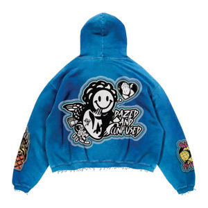 2025 unisexe Logo personnalisé Vintage imprimé lavage à l'acide à capuche pour hommes 100% coton solide coupe ample hiver brodé Applique - Product Image 1