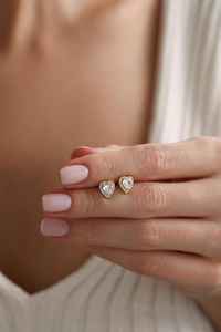 Boucles d'oreilles pendantes en argent sterling 925 plaqué or 14 carats, motif cœur pavé, cadeau pour elle - Product Image 2