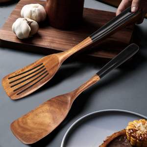 Ensemble de spatules et cuillères en bois, écologiques, manche long, design moderne, non toxiques, ustensiles de cuisine en teck, export en gros - Product Image 6