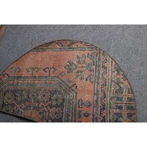 Alfombra Redonda Vintage de 2.5x1.5 pies, Alfombra Turca Azul con Diseño Floral - Product Image 5