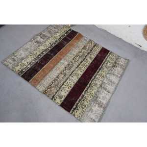 Turkish Accent Rug 3.7x4.4 ft, <b>Brown</b> Red Moroccan Rug <b>Wool</b> - Product Image 4