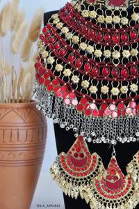 Ensemble de mariée artisanal traditionnel afghan de couleur rouge avec des pierres pour les femmes afghanes - Product Image 3