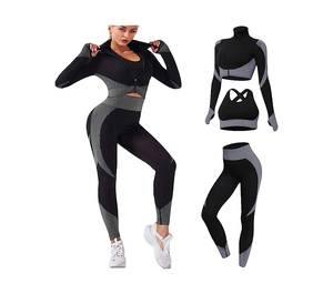 ชุดเลกกิ้งแขนยาวเอวสูงสำหรับผู้หญิงกางเกงเลกกิ้งออกกำลังกายเล่นกีฬาแห้งเร็วไร้ตะเข็บ - Product Image 2