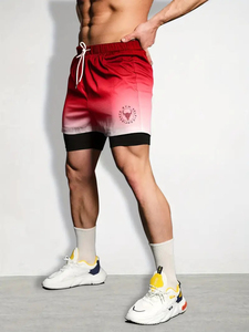 Pantalones cortos de gimnasio para hombre baratos al por mayor, pantalones cortos de entrenamiento físico de malla de playa de secado rápido con bolsillos de talla grande, cintura estampada de poliéster liso - Product Image 6