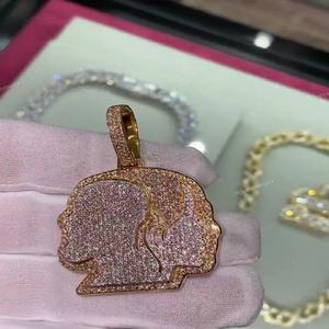 925 plata esterlina GRA certificado personalizado Unisex cara Moissanite colgante Hip Hop colgante juntos para siempre encanto para regalos - Product Image 2